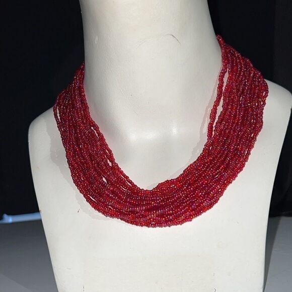 24 Strand Pill Bead Necklace - Red & Beautiful - Picture 4 of 12